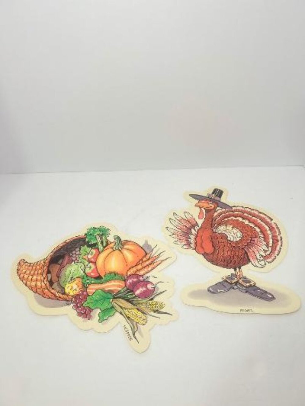 Thanksgiving Autumn Die Cut Decorations Turkey And Cornucopia Vintage Lot Of 2